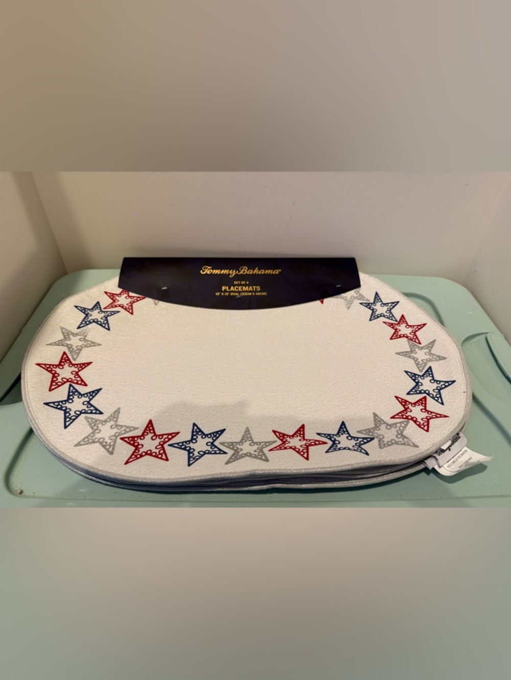 Patriotic Tommy Bahama Red, Blue & Silver Star Placemats- Set of 4- NWT